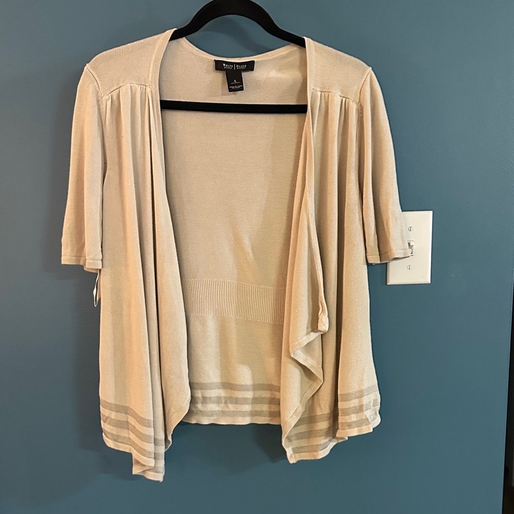 White House Black Market Women's Cream Open-Front Cardigan